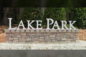 Lake park outdoor apartment signage
