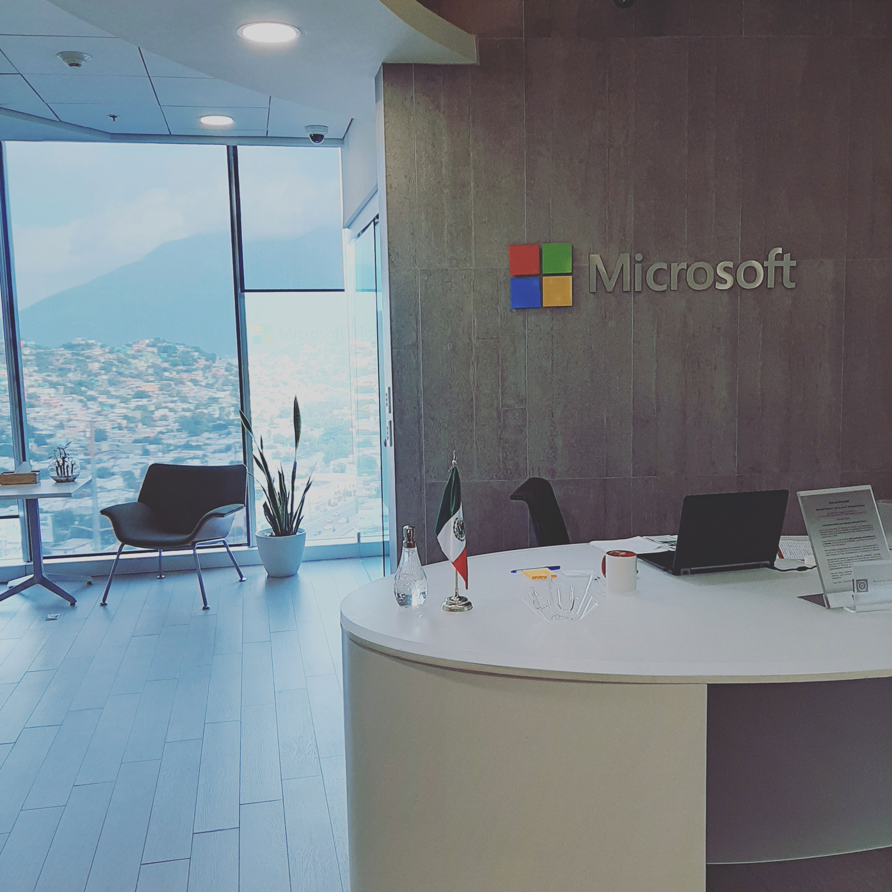 Microsoft reception desk signage in Charlotte, NC