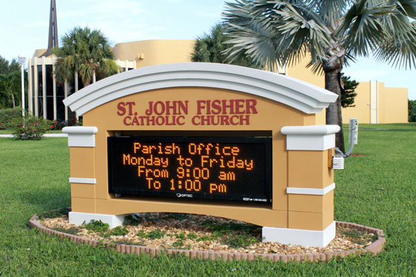 St. John Fisher Catholic Church Monument Signs with Changeable LED Lights by QC Signs Charlotte