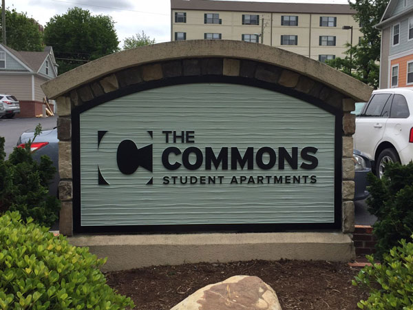 Custom monument signs for The Commons Student Apartments in Charlotte, NC