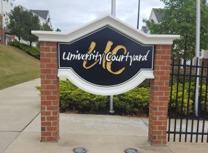 Entrance monument signs for University Courtyard in Charlotte, NC