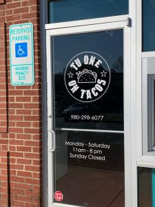 TuOneOh TACOS Exterior Door Signs by QC Signs Charlotte