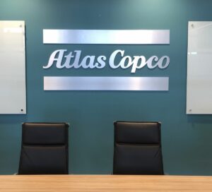 Atlas Copco custom metal sign